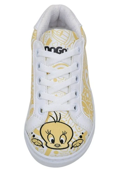 Unisex Kids Vegan Leather White Sneakers - Warner Bros Feeling-Happy Design - 
