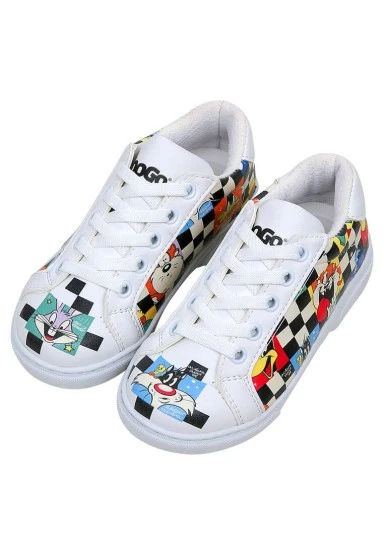 Unisex Kids Vegan Leather White Sneakers - Warner Bros You're-Despicable Design - 