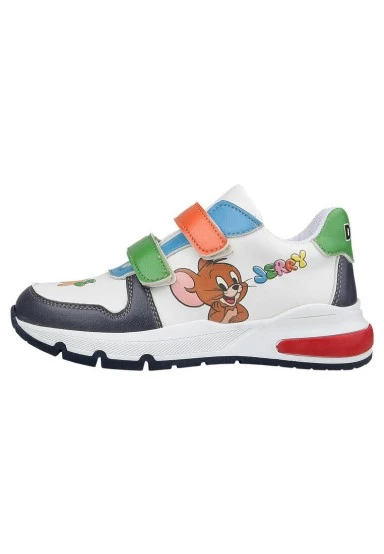 Unisex Kids Vegan Leather Velcro Multicolor Sneakers - Warner Bros Looney Tunes Catch Me Tom&Jerry Design - 