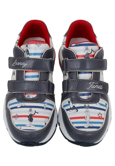 Unisex Kids Vegan Leather Velcro Navy Sneakers - Warner Bros Marine Tunes Looney Tunes Design - 