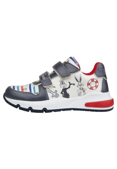Unisex Kids Vegan Leather Velcro Navy Sneakers - Warner Bros Marine Tunes Looney Tunes Design - 