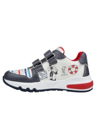 Unisex Kids Vegan Leather Velcro Navy Sneakers - Warner Bros Marine Tunes Looney Tunes Design - 