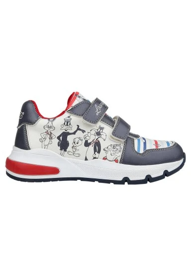 Unisex Kids Vegan Leather Velcro Navy Sneakers - Warner Bros Marine Tunes Looney Tunes Design - 