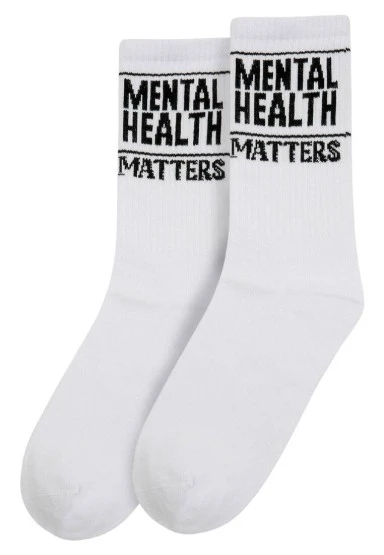 Unisex Vegan Beyaz Çorap - Mental Health Matters Tasarım - 