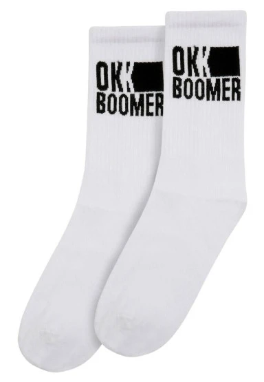 Unisex Vegan Beyaz Çorap - Ok Boomer Tasarım - 