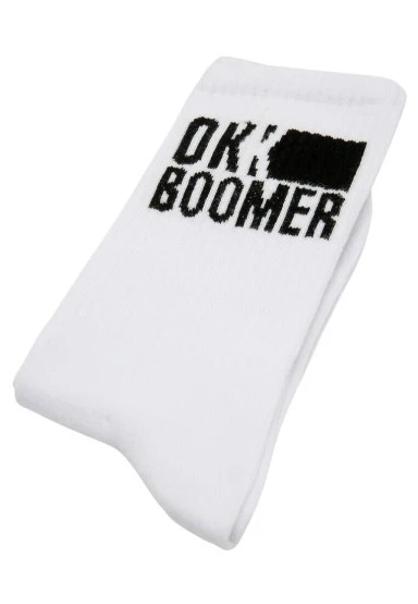 Unisex Vegan Beyaz Çorap - Ok Boomer Tasarım - 