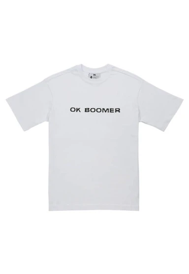 Unisex Vegan Beyaz T-Shirt - Ok Boomer Tasarım - 