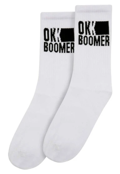 Unisex Vegan Blanc Chaussettes - Ok Boomer Motif - 