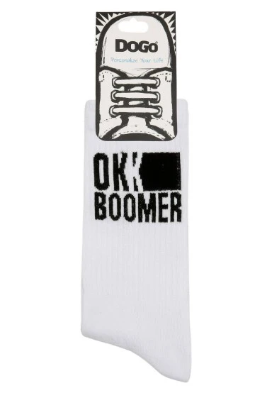 Unisex Vegan Blanc Chaussettes - Ok Boomer Motif - 
