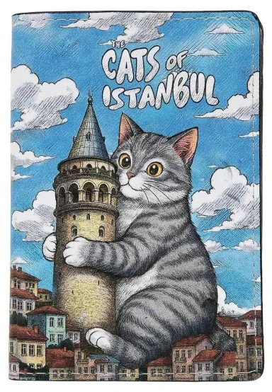 Unisex Vegan Blue Passport Cover - Galata Cat Design - 