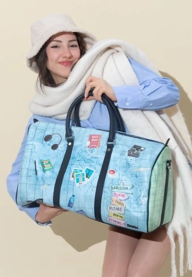 Unisex Vegan Deri Mavi Seyahat Çantası - Ready to Travel Tasarım - 