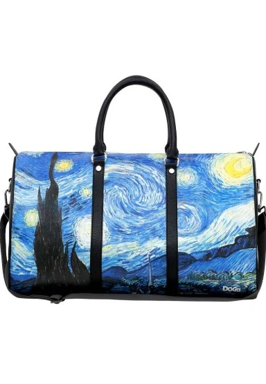 Unisex Vegan Deri Çok Renkli Seyahat Çantası - Vincent van Gogh Starry Night Tasarım - 