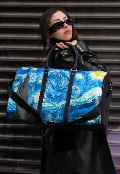 Unisex Vegan Deri Çok Renkli Seyahat Çantası - Vincent van Gogh Starry Night Tasarım - 