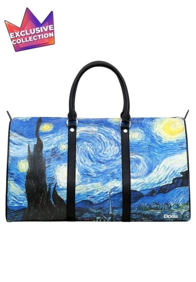 Unisex Vegan Leather Multicolor Duffle Bag - Vincent van Gogh Starry Night Design - 