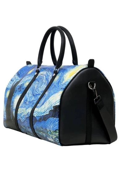 Unisex Vegan Leather Multicolor Duffle Bag - Vincent van Gogh Starry Night Design - 