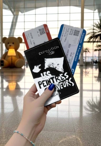 Unisex Vegan Noir Protège-Passeport - Les Peintres Motif - 