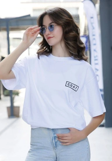 Unisex Vegan White T-Shirt - Goat Design - 