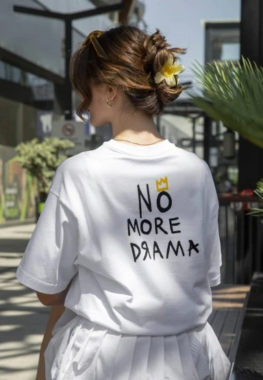 Unisex Vegan White T-Shirt - No More Drama Design - 