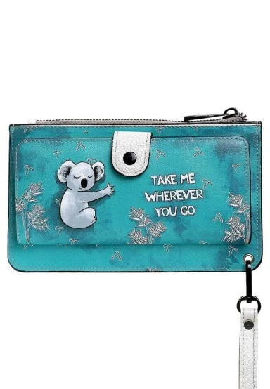 Women Green Wallet - Koala Hug Design - 