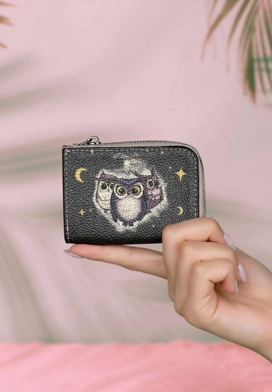 Women Navy Wallet - Owls Family Design - 
