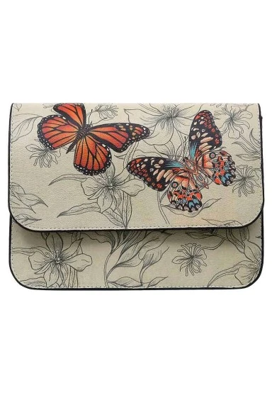 Women Vegan Leather Beige Purse - Fly With Your Own Wings Design - 