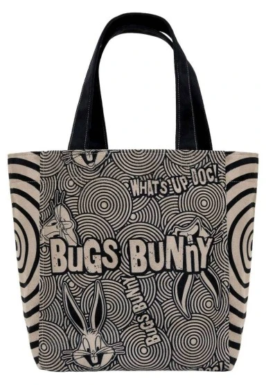 Women Vegan Black Large Tote Bag - Warner Bros What's Up, Bag! Design - 