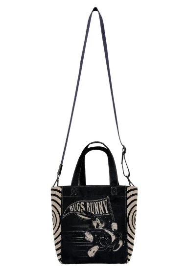 Women Vegan Black Large Tote Bag - Warner Bros What's Up, Bag! Design - 