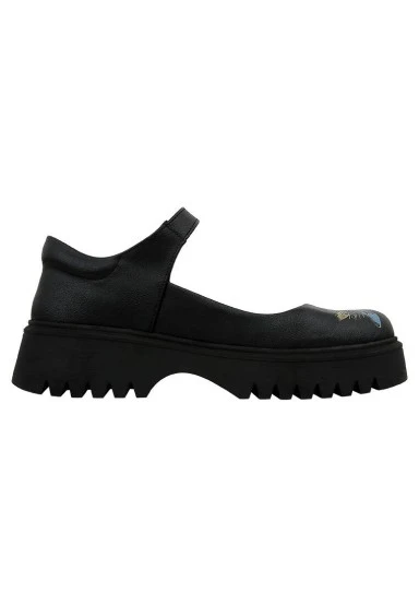 Women Vegan Leather Black Mary Jane Loafer - Passion Flower Design - 