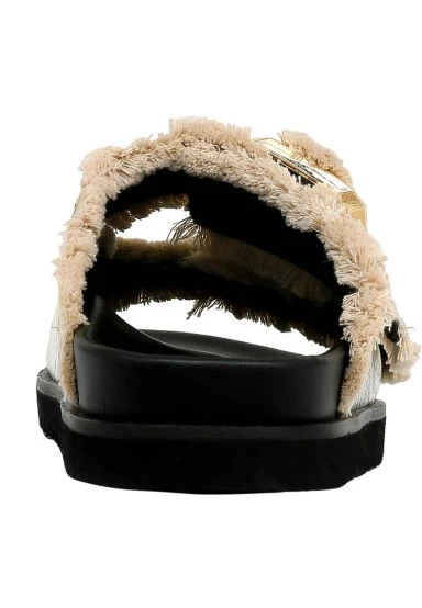 Women Vegan Black Slippers - Minimal Crisis Design - 
