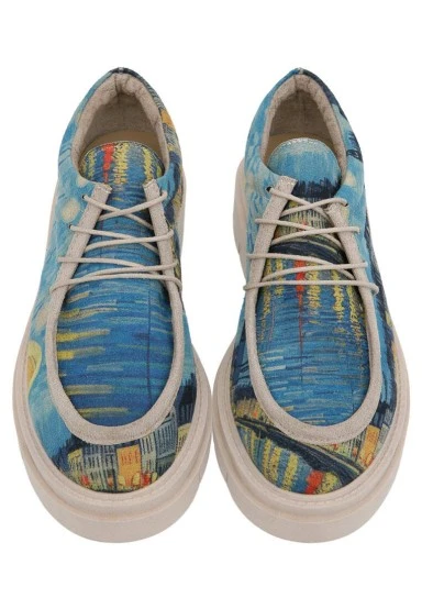 Women Vegan Blue Loafers - Sea Sparkles Design - 
