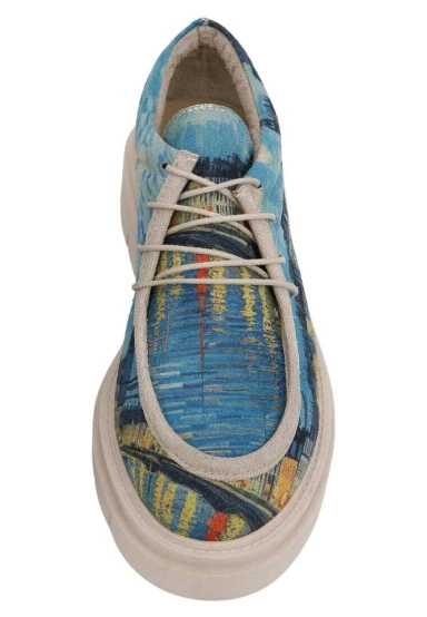 Women Vegan Blue Loafers - Sea Sparkles Design - 