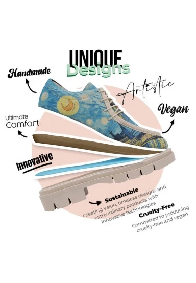 Women Vegan Blue Loafers - Sea Sparkles Design - 