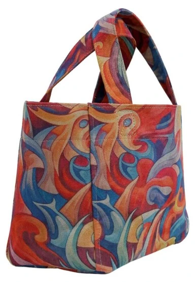 Women Vegan Blue Medium Tote Bag - Spirals of Colour Design - 
