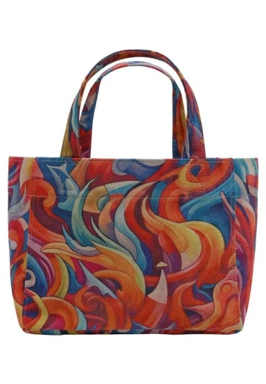 Women Vegan Blue Medium Tote Bag - Spirals of Colour Design - 