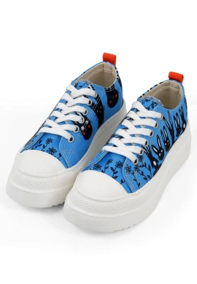 Women Vegan Blue Platform Sneakers - Line of Rabbits Design - 