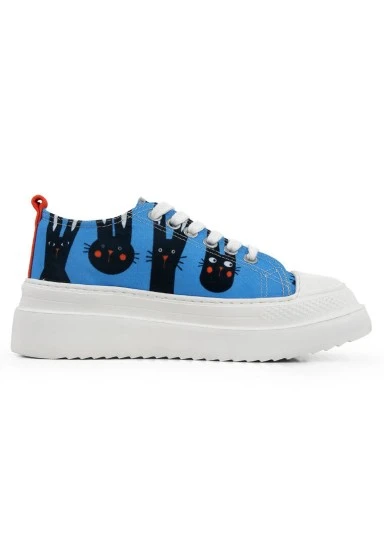 Women Vegan Blue Platform Sneakers - Line of Rabbits Design - 