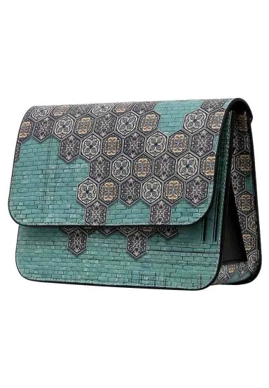 Women Vegan Blue Purse - Ethnic Faience Design - 