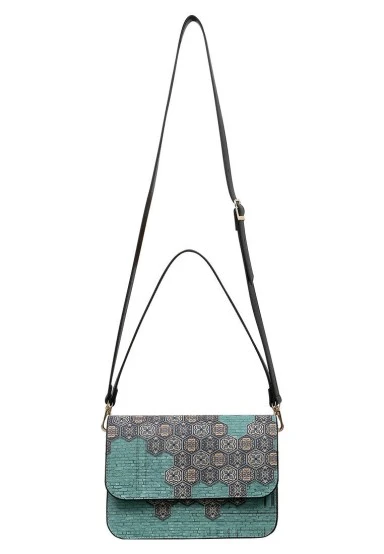 Women Vegan Blue Purse - Ethnic Faience Design - 