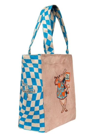 Women Vegan Brown Large Tote Bag - Alice in Nowhere Design - 
