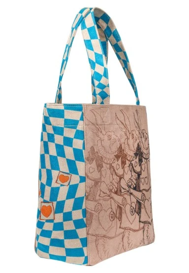 Women Vegan Brown Large Tote Bag - Alice in Nowhere Design - 