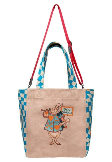 Women Vegan Brown Large Tote Bag - Alice in Nowhere Design - 