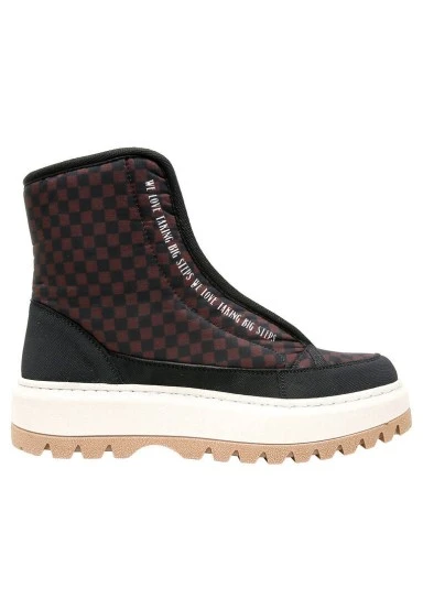 Women Vegan Brown Long Boots - Big Steps Cat Design - 