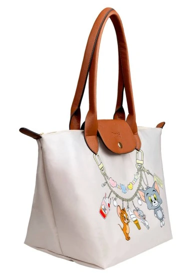 Women Vegan Cream Large Purse - Warner Bros Looney Tunes Tom&Jerry Charms Design - 