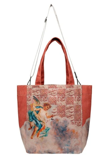 Women Vegan Cream Large Tote Bag - Angel's Dream Design - 