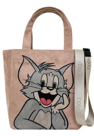Women Vegan Cream Large Tote Bag - Warner Bros Smiles and Whiskers Design - 
