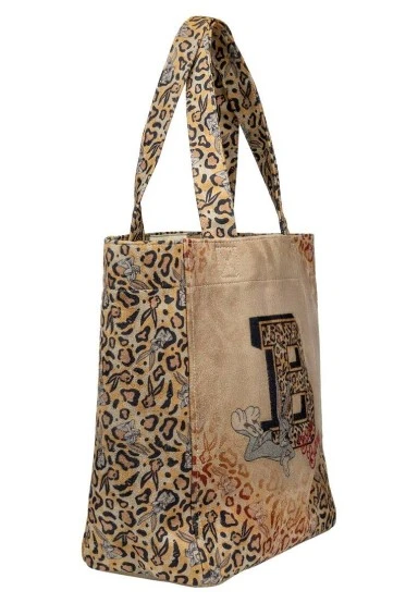 Women Vegan Cream Leopard Large Tote Bag - Warner Bros Looney Tunes Leopard Bugs Bunny Design - 