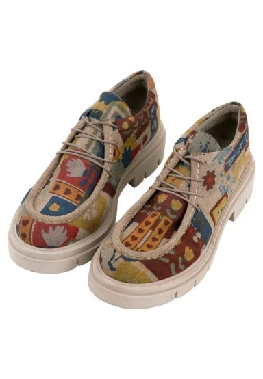 Women Vegan Cream Loafers - Anatolian Patterns Design - 