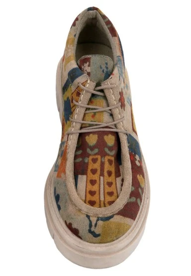 Women Vegan Cream Loafers - Anatolian Patterns Design - 