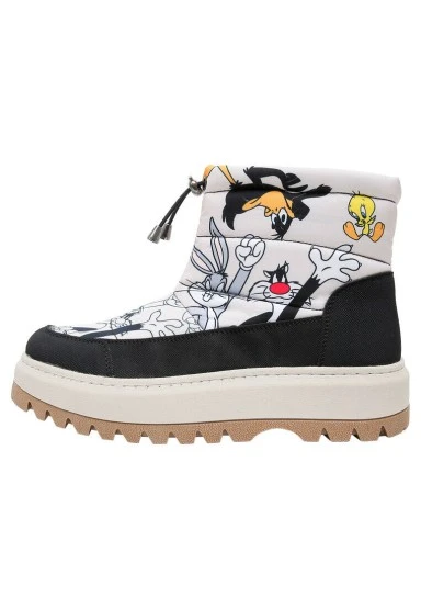 Women Vegan Cream Long Boots - Looney Tunes Chasing Tunes Design - 