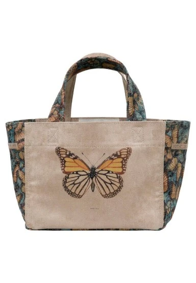Women Vegan Cream Medium Tote Bag - Moths and Butterflies Design - 
